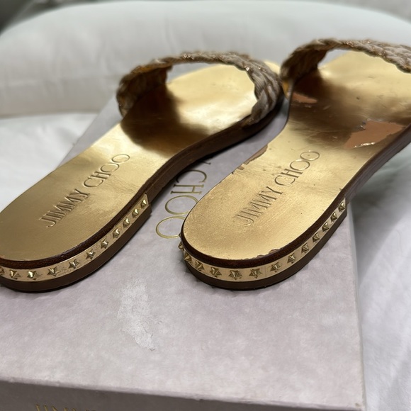 JIMMY CHOO WEAVE GLITTER FLAT MULES SANDALS - Picture 5 of 10